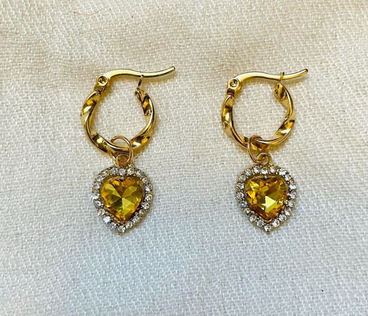 Other Gold Hoop Earrings With Yellow Heart-Shaped Stones product image