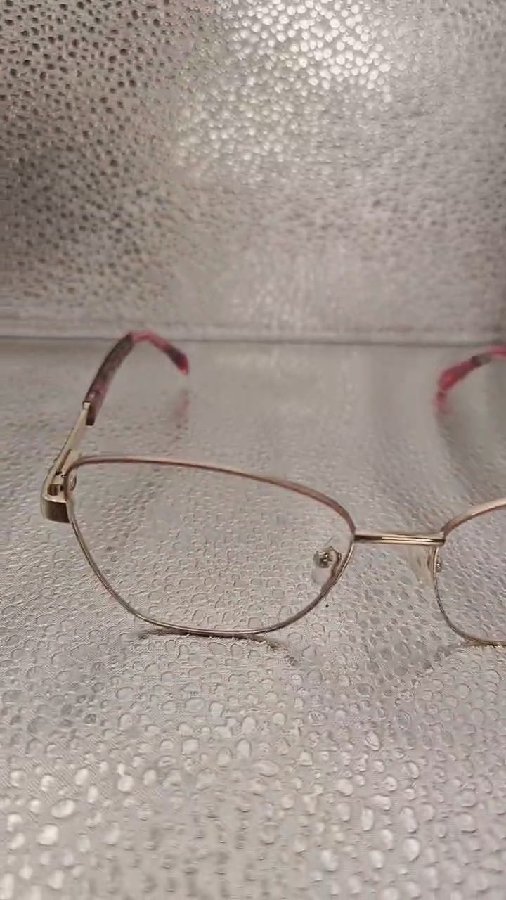 Gold Eyeglasses with Pink & Black Mosaic Temples | Squared Metal Frame Vintage Women | 54 16-140 image 1