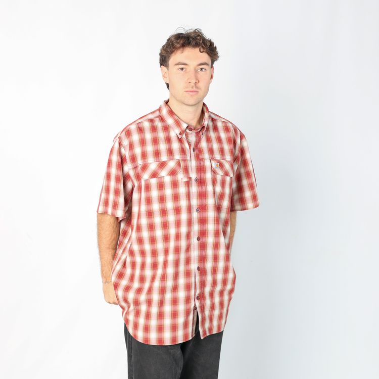 Red 90s Carhartt Short Sleeve Shirt (XXL) image 1