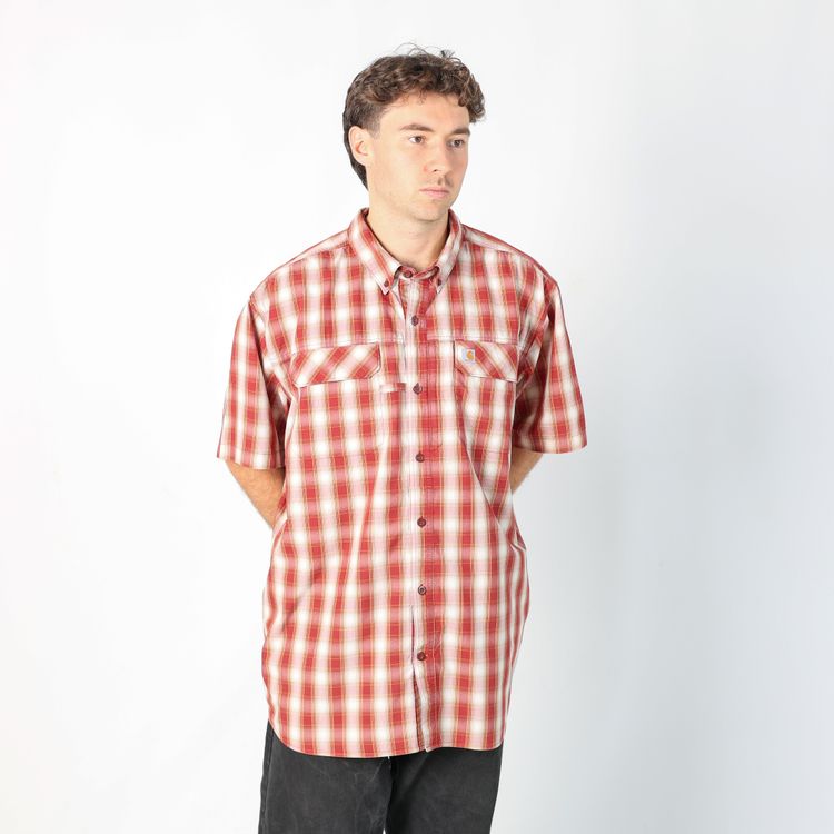 Red 90s Carhartt Short Sleeve Shirt (XXL) image 5