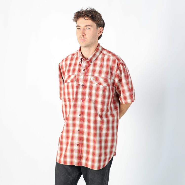 Red 90s Carhartt Short Sleeve Shirt (XXL) image 3