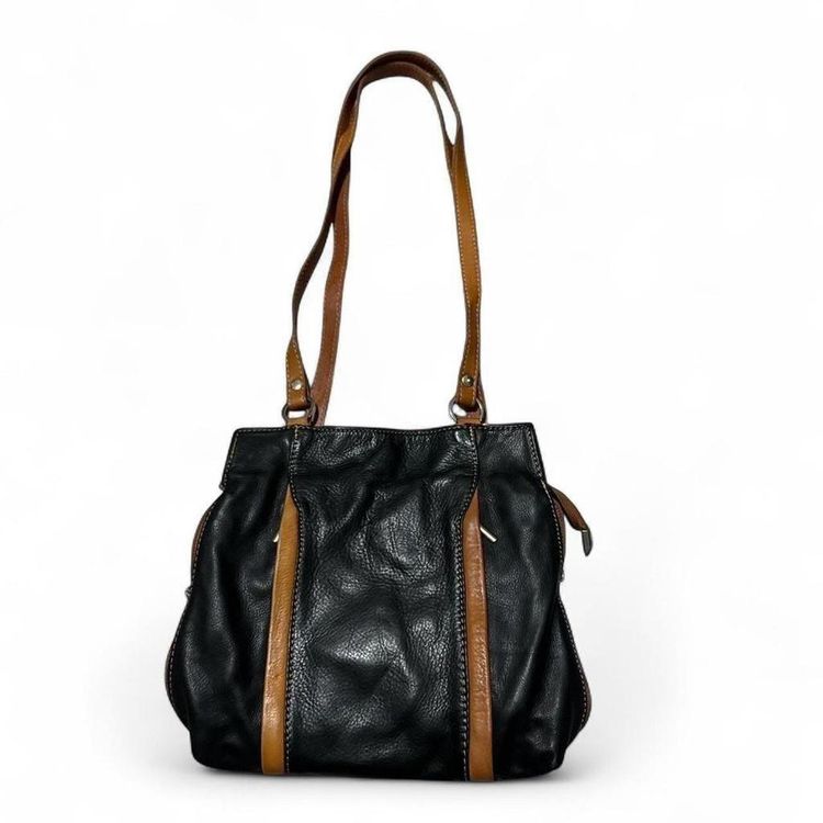 Vintage Florence Black Leather Shoulder Bag With Brown Straps image 2