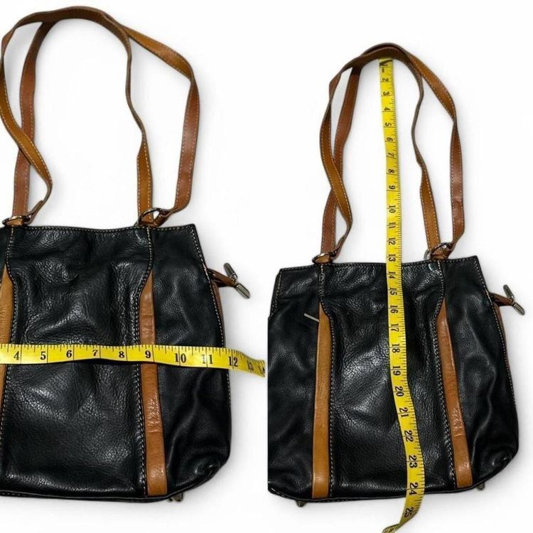 Vintage Florence Black Leather Shoulder Bag With Brown Straps image 8