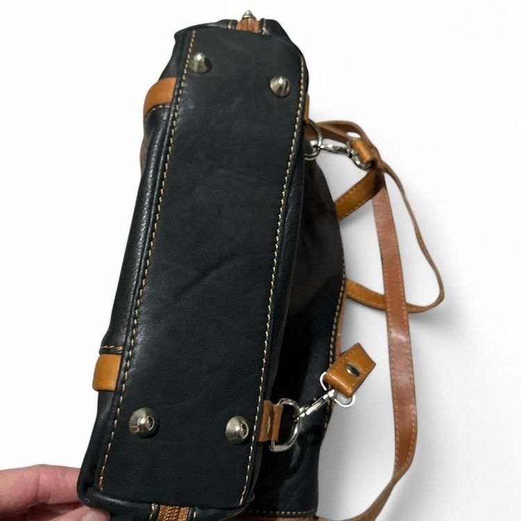 Vintage Florence Black Leather Shoulder Bag With Brown Straps image 5