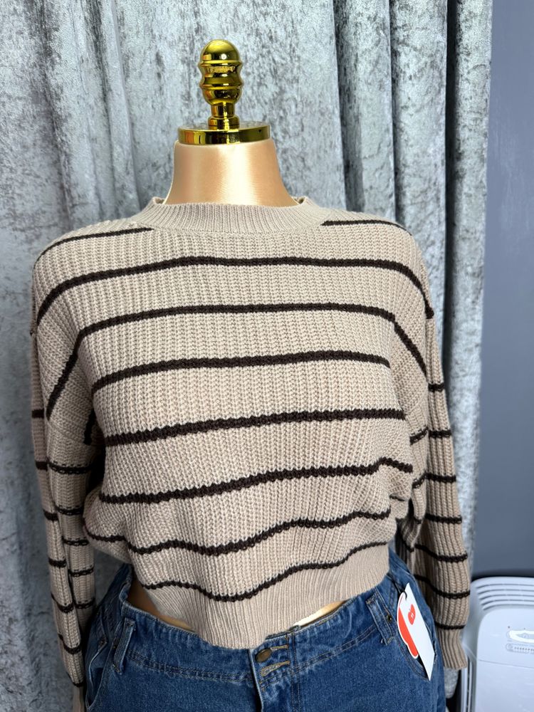 Camel Striped Knit Sweater