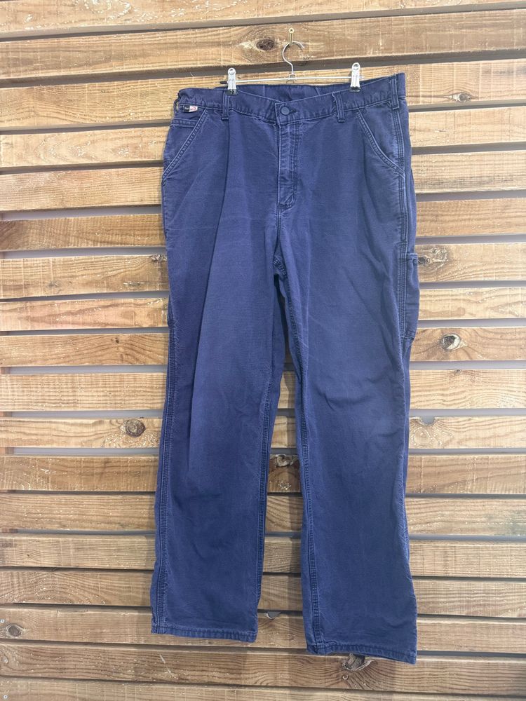 Vintage 90s Carhartt Fire Resistant Carpenter Blue Trousers/ Pants. Workwear. Waist: 36” Leg: 32” image 4