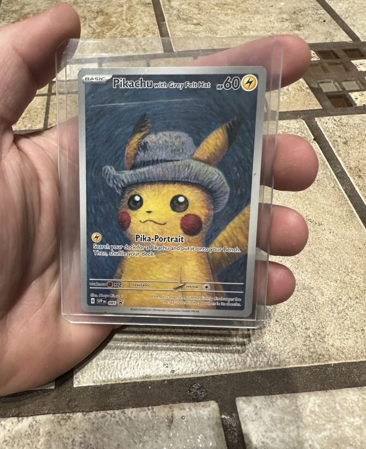 Pikachu Trading Card With Grey Felt Hat