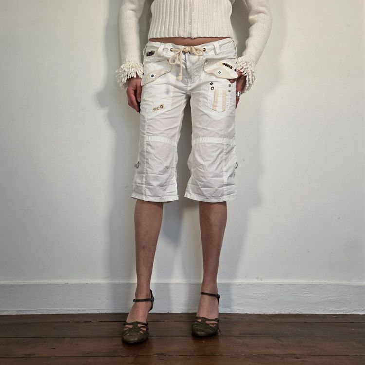 White Cropped Cargo Pants