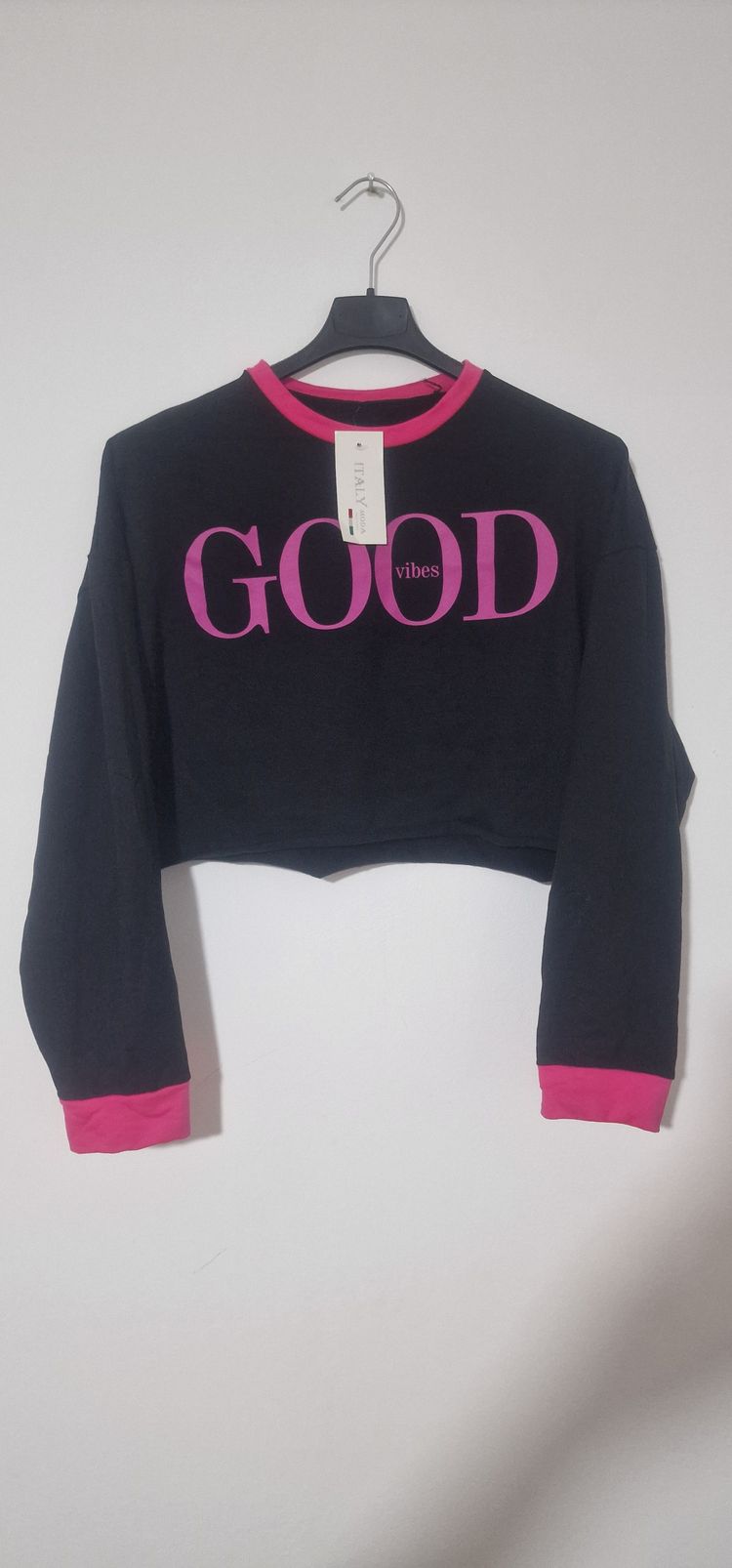 Other Black Cropped Sweatshirt With Pink Text And Trim product image