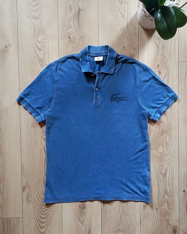 Lacoste Polo Niebieskie M Duże Logo Krokodyl Efekt Washed