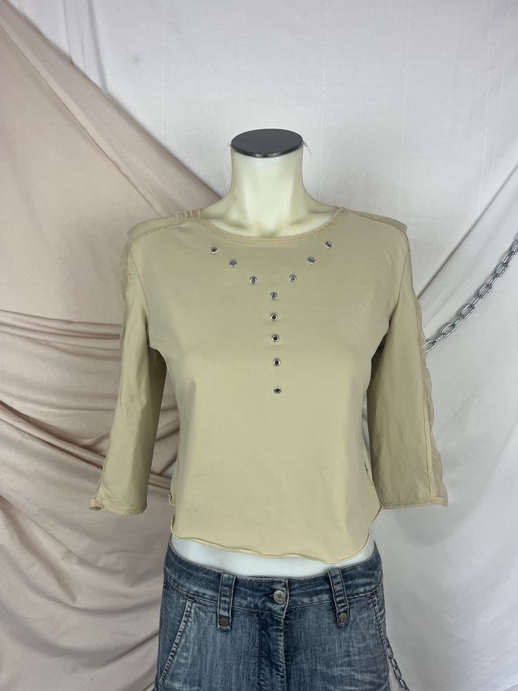 Other beige long sleeve top with metal eyelet details product image