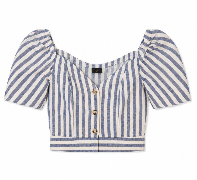 Topshop Item 1 Topshop Striped Puff Sleeve Crop Top product image