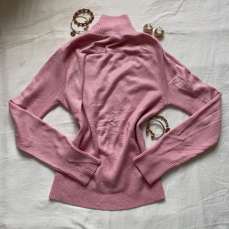 Y2K Baby Pink Knit Zip-Up Sweater image 3