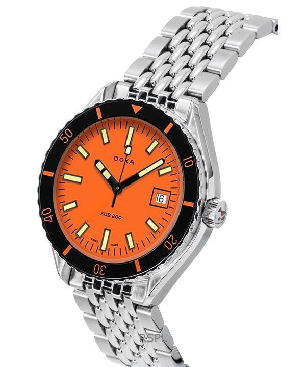 Doxa SUB 200 Professional Stainless Steel Orange Dial Automatic Diver's 799.10.351.10 200M Men's Watch With Extra Strap image 5