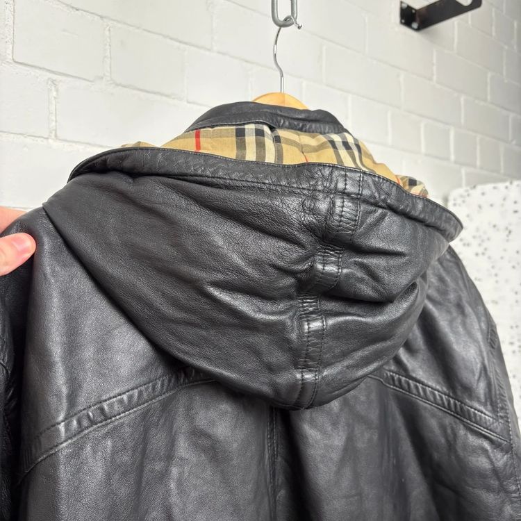 Burberry Nova Check Black Leather Duffle Coat image 5