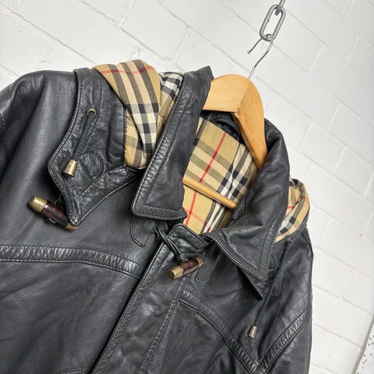 Burberry Nova Check Black Leather Duffle Coat image 2