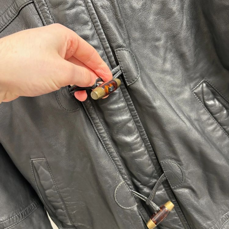 Burberry Nova Check Black Leather Duffle Coat image 4