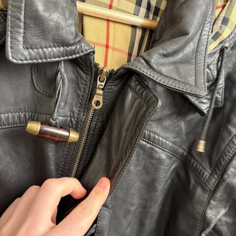 Burberry Nova Check Black Leather Duffle Coat image 6