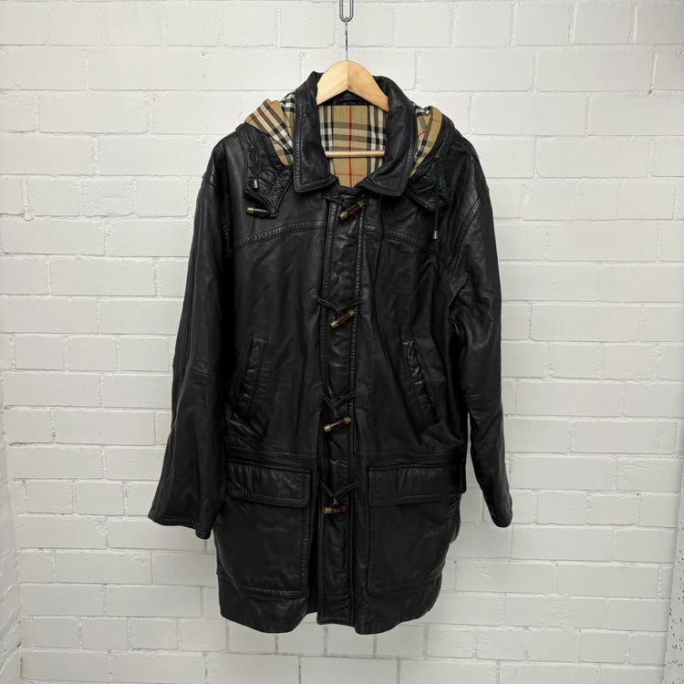 Burberry Nova Check Black Leather Duffle Coat imagen 1