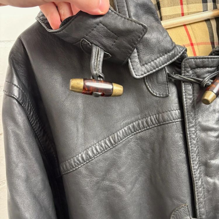 Burberry Nova Check Black Leather Duffle Coat image 3