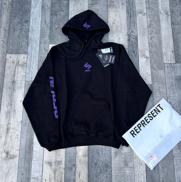 Represent 247 Berlin Marathon Oversized Hoodie - Black Purple - Size Small 