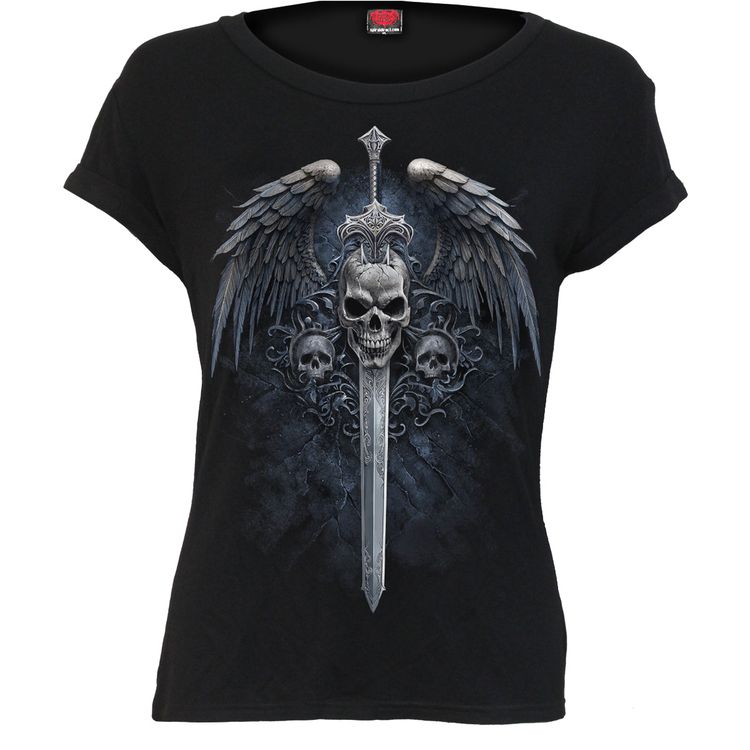 Spiral - ANGEL SWORD - Boatneck Cap Sleeve Top Black