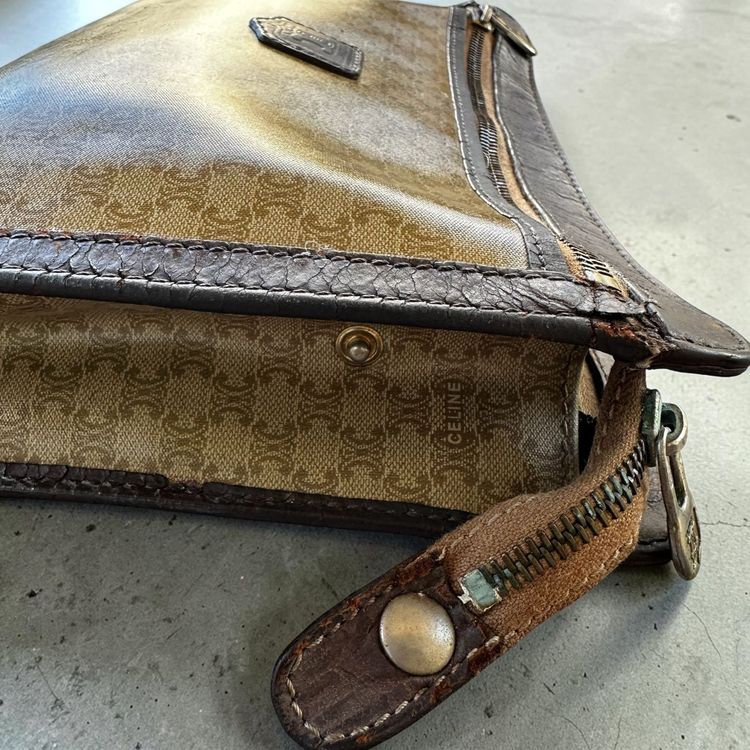 Vintage Celine Paris Pochette/Pouch in Beige Macadam Canvas & Brown Leather image 6