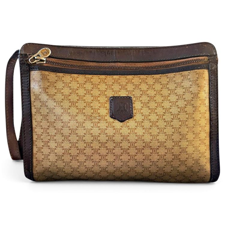 Vintage Celine Paris Pochette/Pouch in Beige Macadam Canvas & Brown Leather image 1