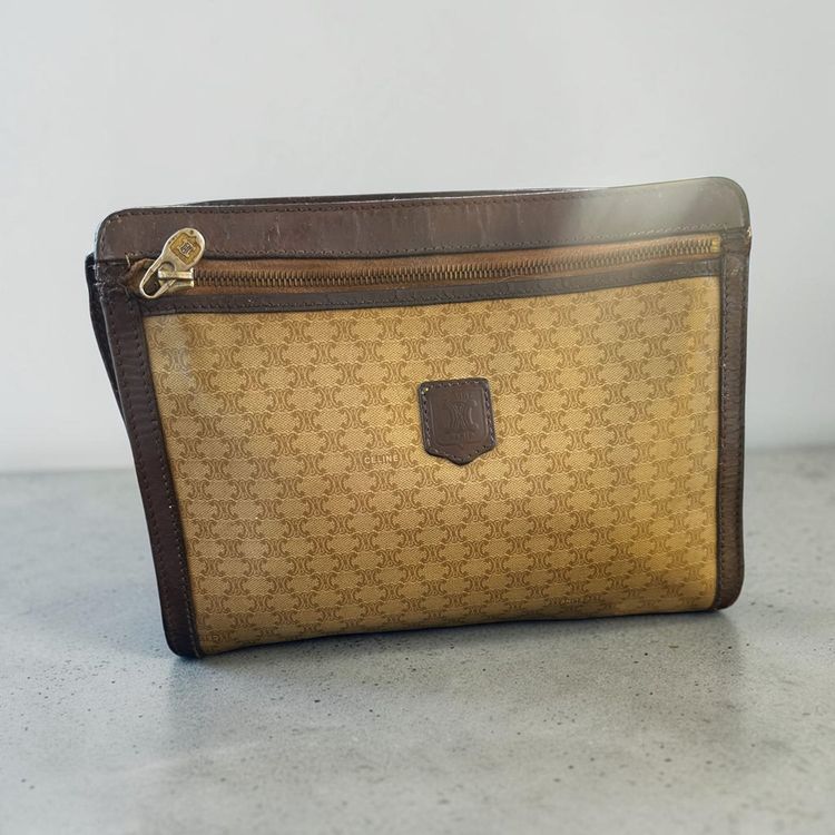 Vintage Celine Paris Pochette/Pouch in Beige Macadam Canvas & Brown Leather image 3