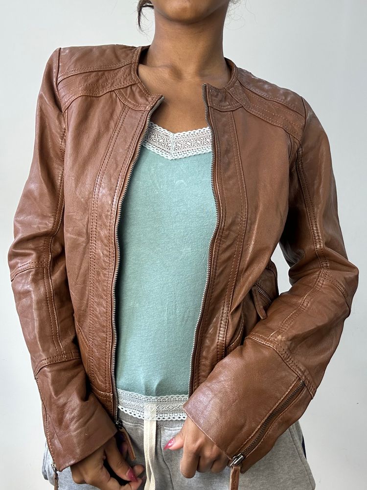 BEST PICKS | small brown zip up leather jacket 8