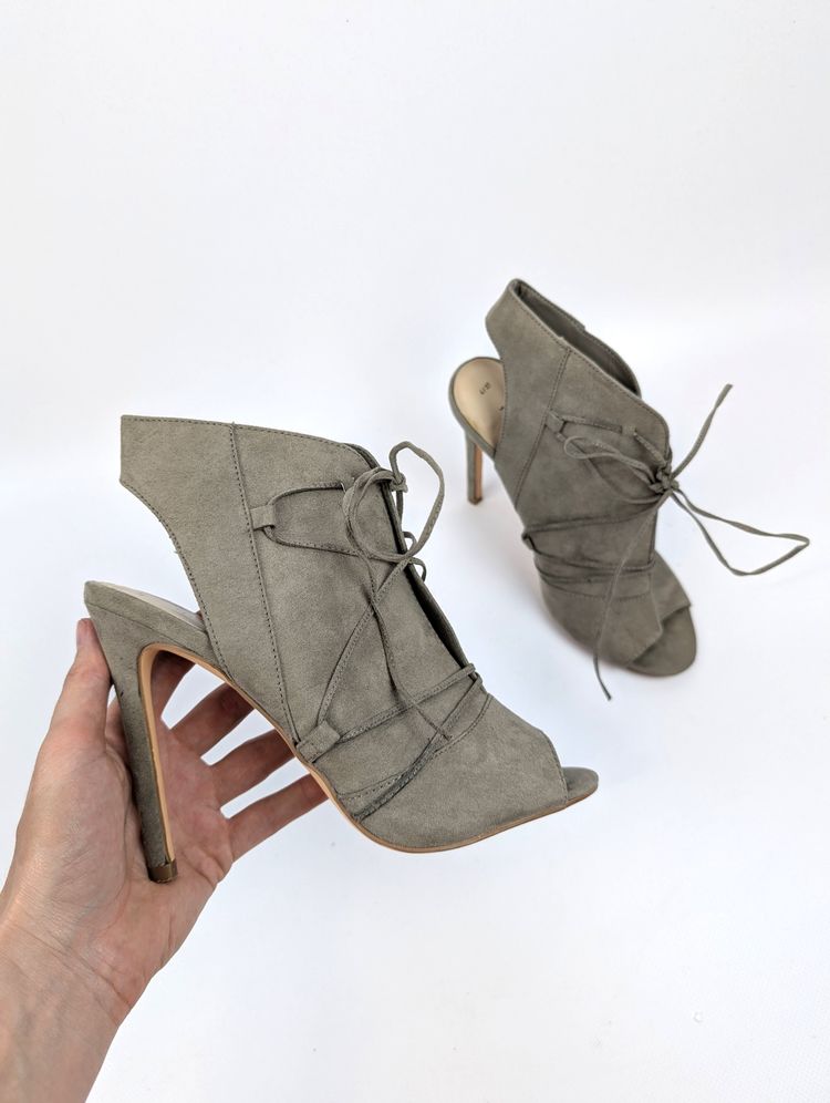 Szare zamszowe sandały botki New Look 37 bdb szpilki wiązane peep toe boho rzymianki 4