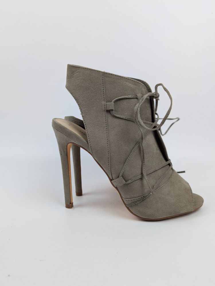 HIGH Szare zamszowe sandały botki New Look 37 bdb szpilki wiązane peep toe boho rzymianki product image
