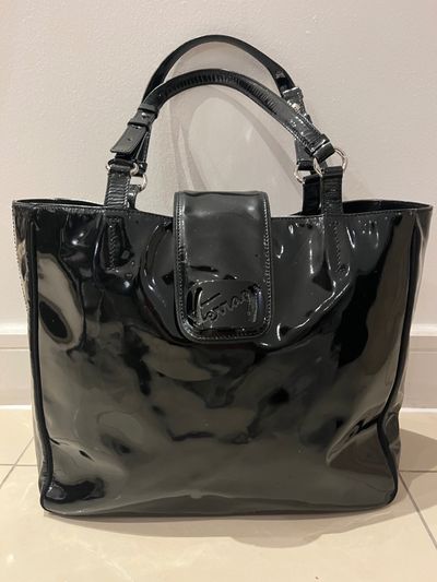 Black Salvatore Ferragamo Patent Leather Tote Bag