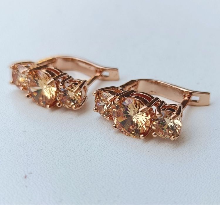 Bella Gone Rose Gold Champagne CZ Three-Stone Leverback Earrings product image
