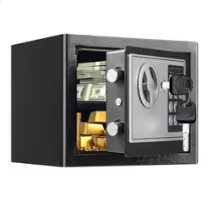 Electronic Safe Box with Keypad & Keys, Mini Safe for Kids, Black, 0.23 Cubic Feet