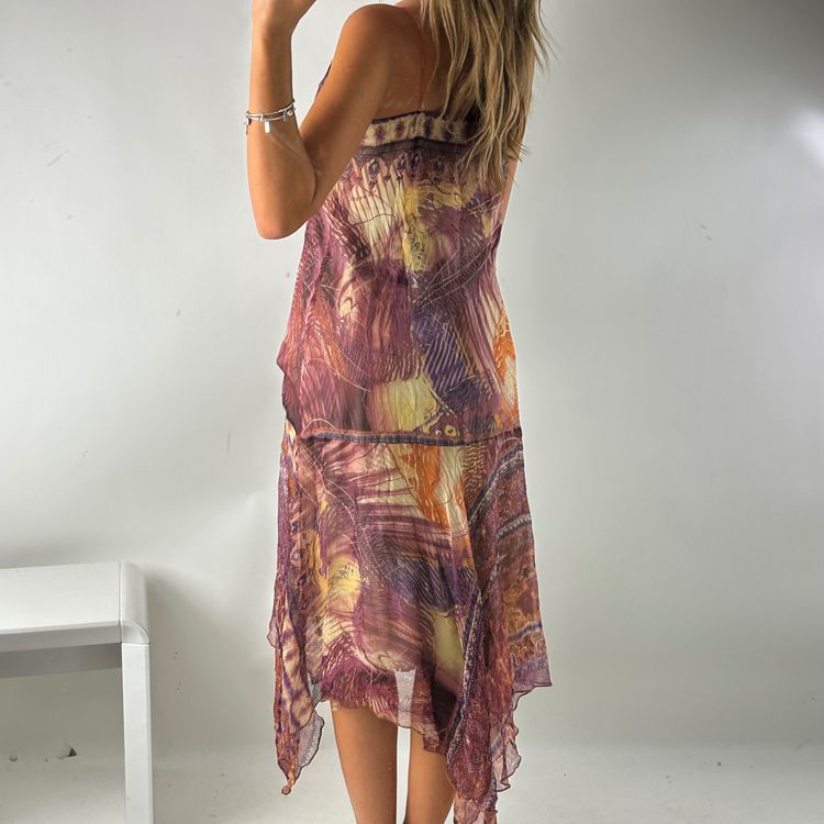 Silk Purple Patterned Midi Dress imagen 2