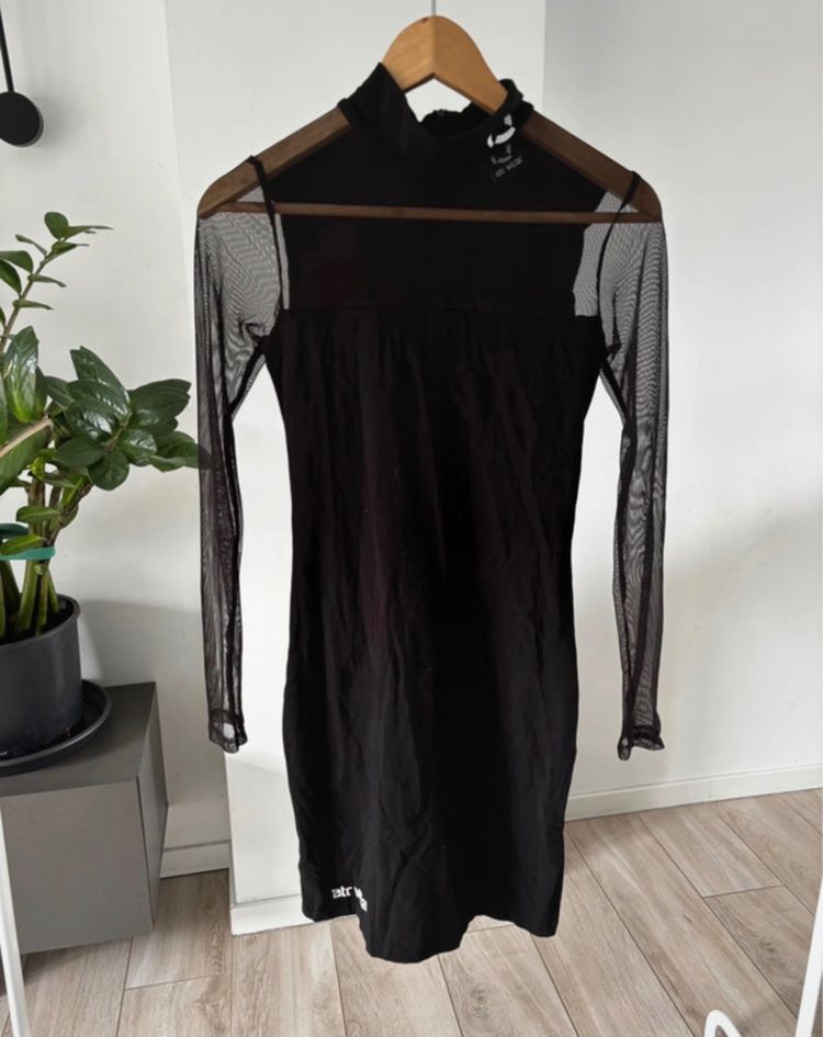 Atr Wear Black Mesh Long Sleeve Dress