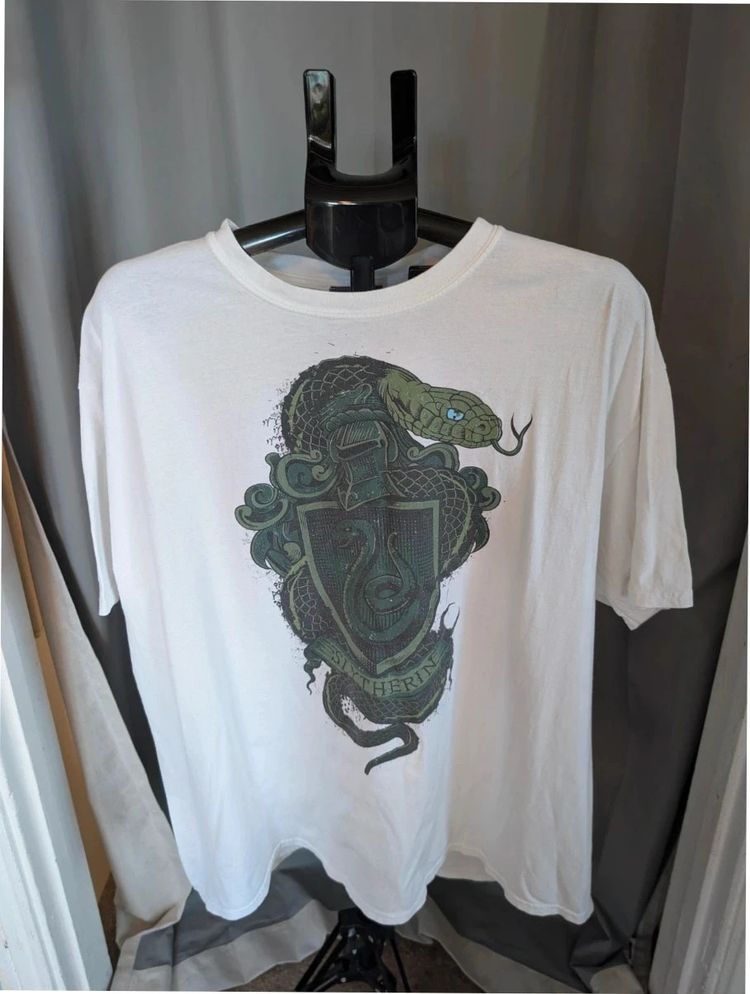 Official Harry Potter Slytherin Snake Crest T-Shirt 2XL White Cotton image 1