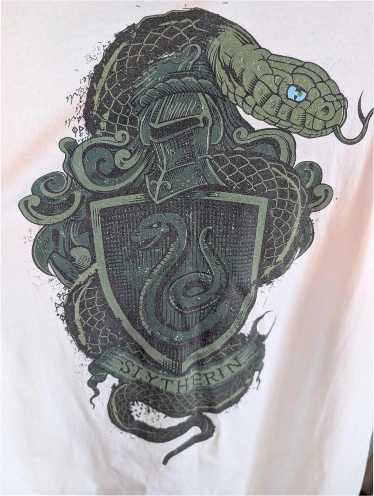 Official Harry Potter Slytherin Snake Crest T-Shirt 2XL White Cotton image 5