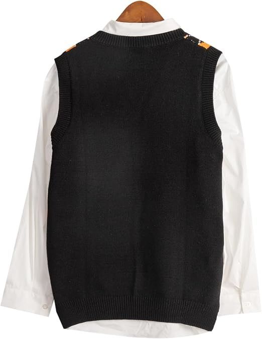 Black And Orange Argyle Knit Vest image 4