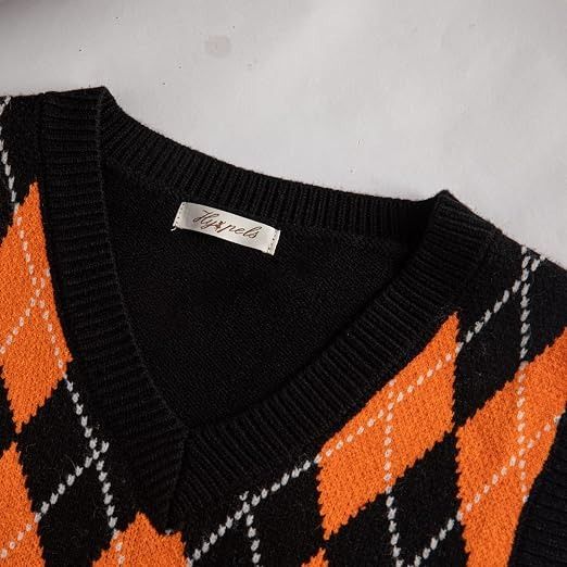 Black And Orange Argyle Knit Vest image 3