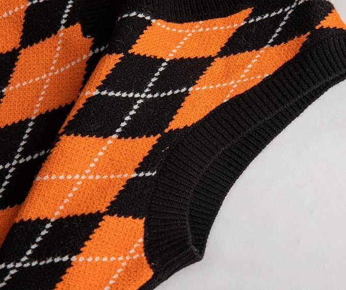 Black And Orange Argyle Knit Vest image 1