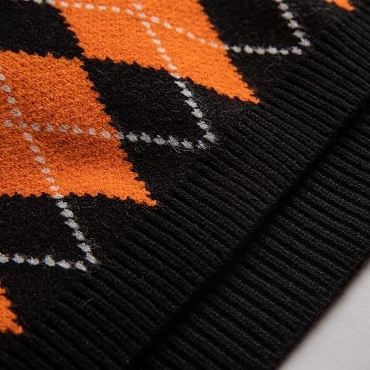 Black And Orange Argyle Knit Vest image 2