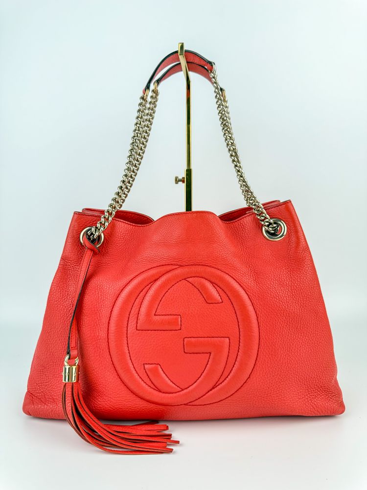 Gucci Gucci Red Leather Shoulder Bag With Chain Straps product image