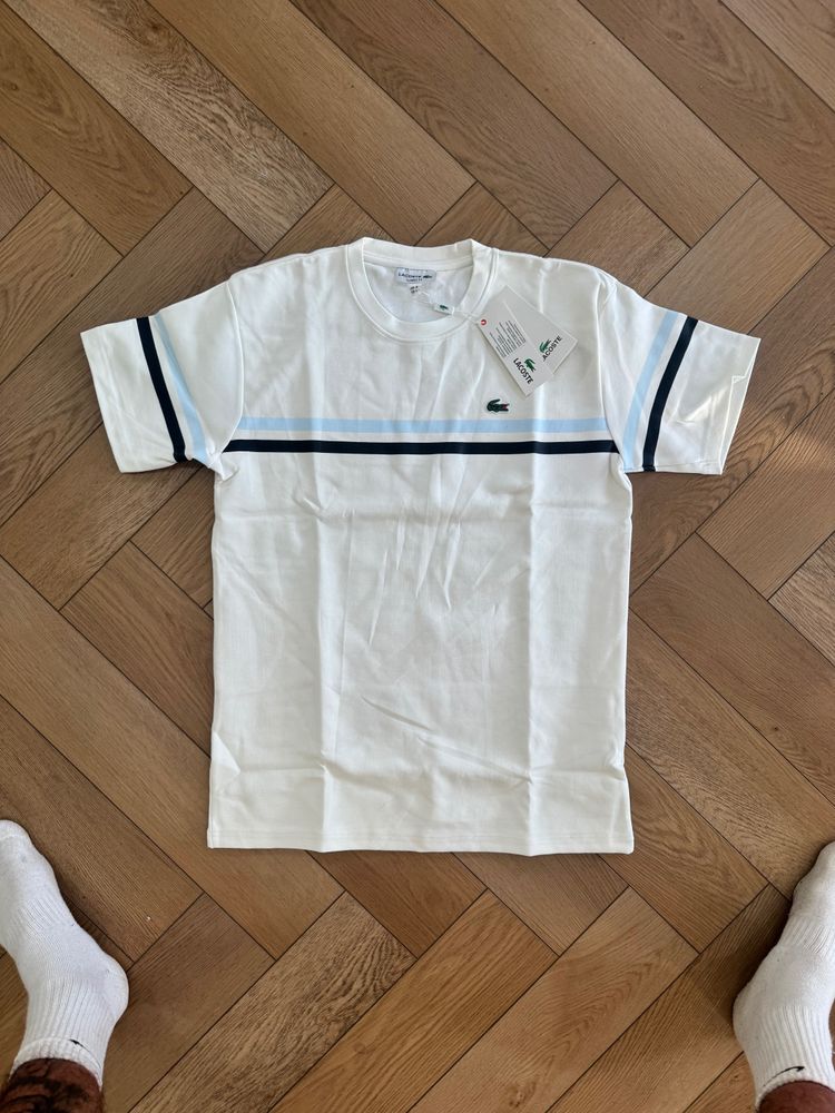 Lacoste White striped Short Sleeve T-Shirt
