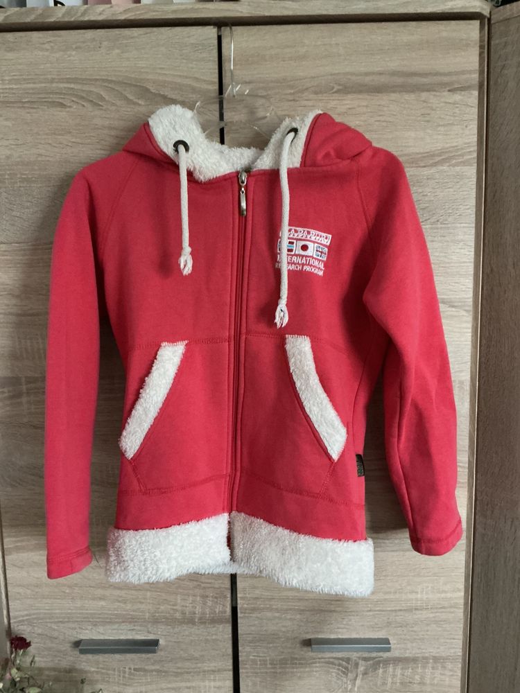 Napapijri Red Zip-Up Hoodie With Fleece Lining