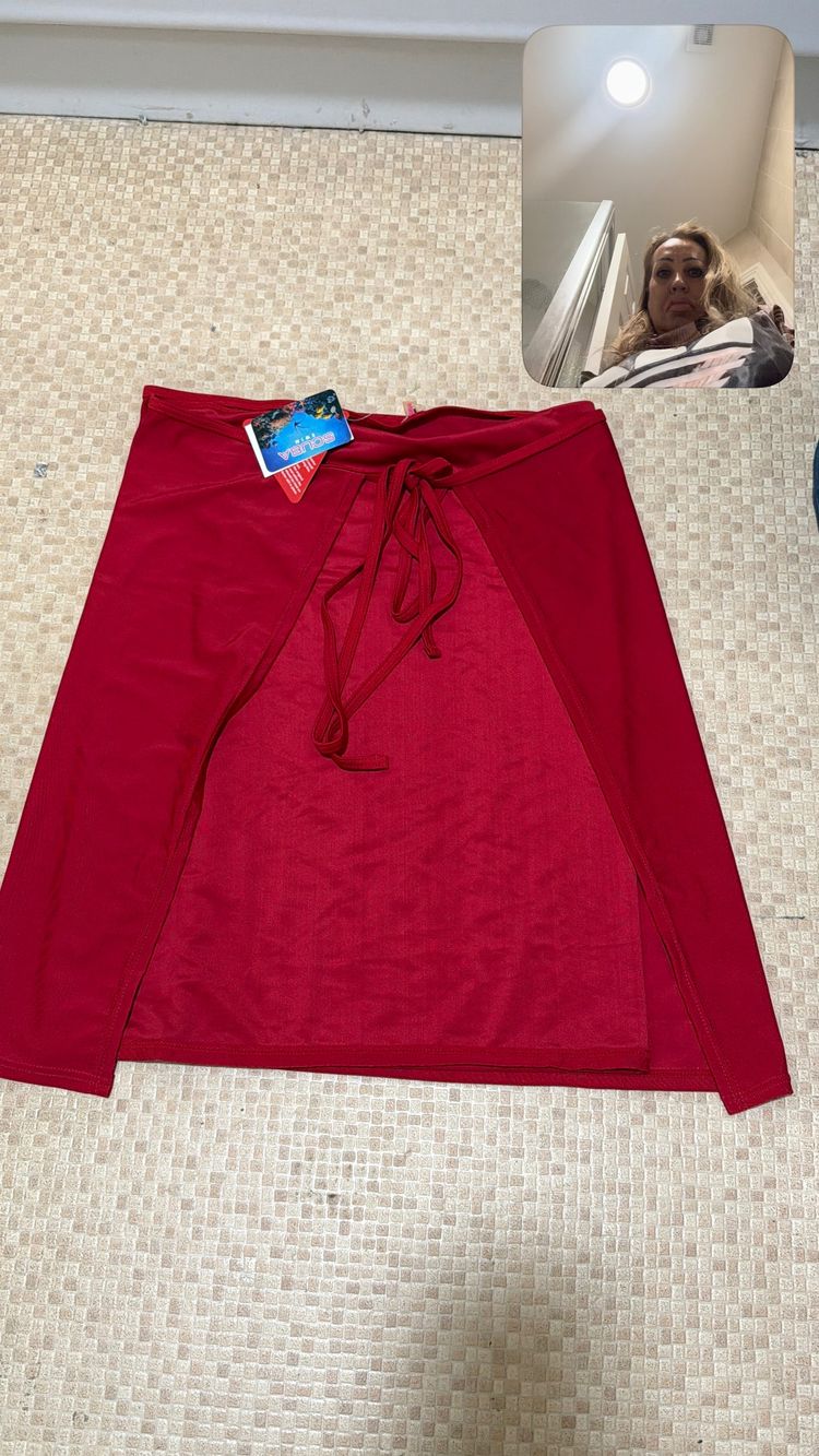 Swim Red Skirt With Drawstring Waist