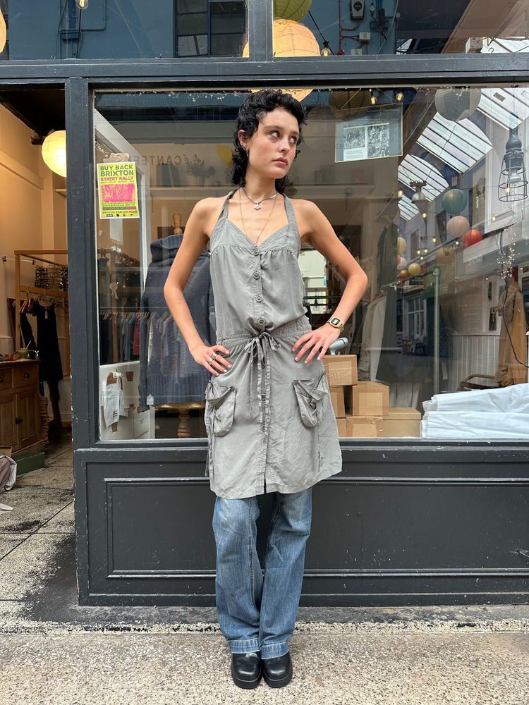 kahki 100% silk midi dress image 1