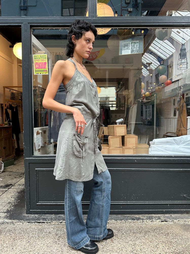 Immagine di kahki 100% silk midi dress 4
