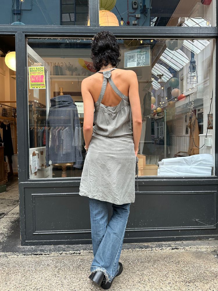 Immagine di kahki 100% silk midi dress 5